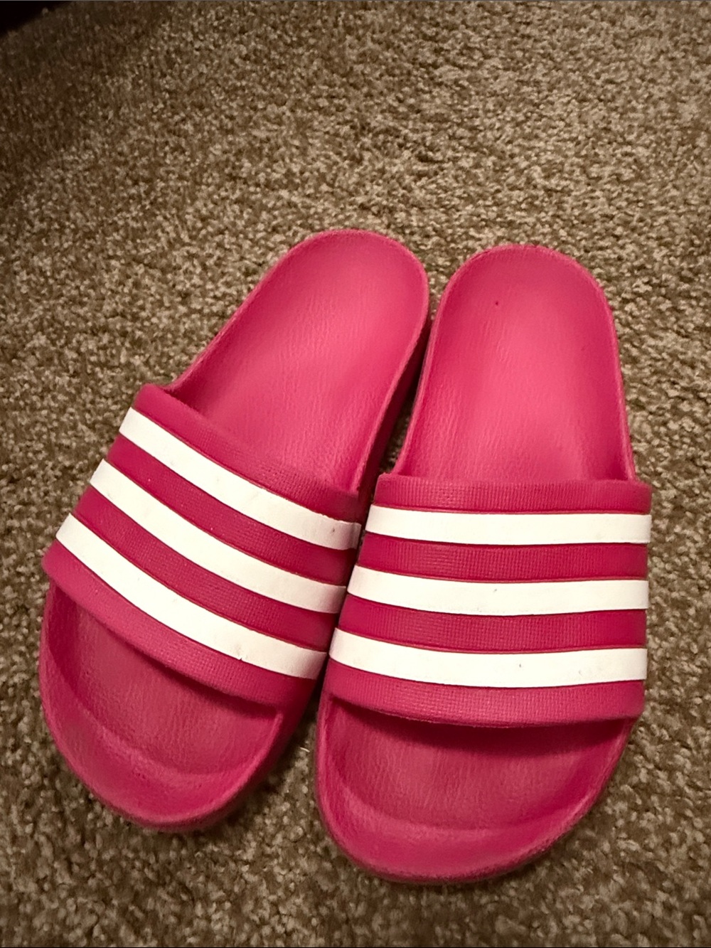 adidas Women’s Hot Pink Slide Sandals with White Stripes